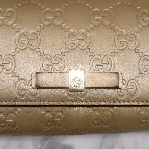 Gucci Guccissima Gold Long Continental Wallet Snap W/Unbrained Chain & Dustbag - Picture 2 of 11